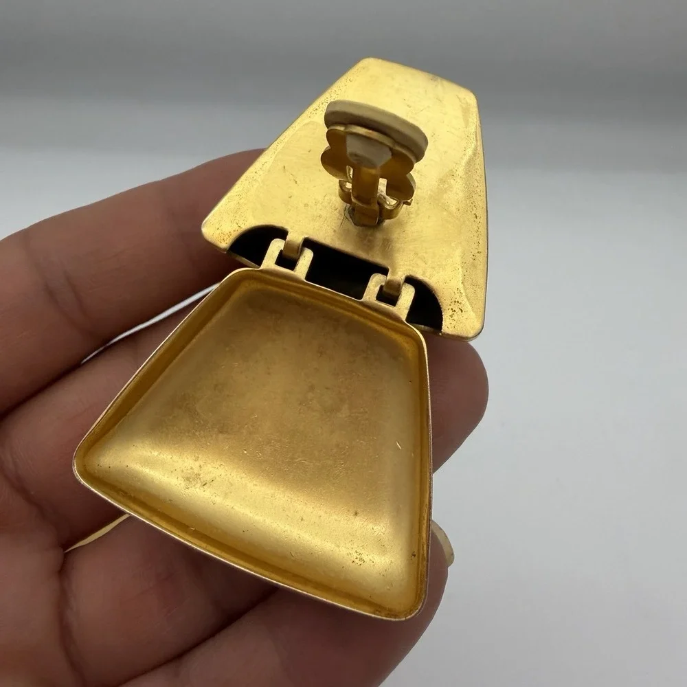 Vtg 80s Chunky Gold Tone Earrings Geometric Puffy Runway Statement
